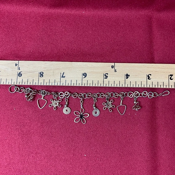 Silver Handmade Artisan Charm Bracelet, 7" With Hook Clasp. - Picture 5 of 7